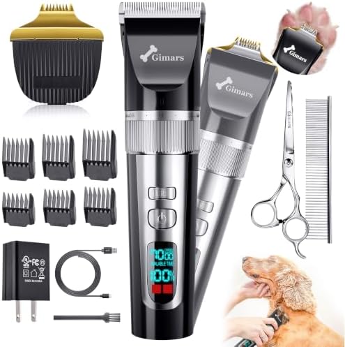 Gimars 4 in 1 Dog Grooming Clippers with Small Trimmer, 7000RPM High-Power 4-Speed Quiet Pet Shaver (≤55dB), Cordless Rechargeable Dog Hair Clippers for Thick Coats with Scissors, Comb & USB by Gimars