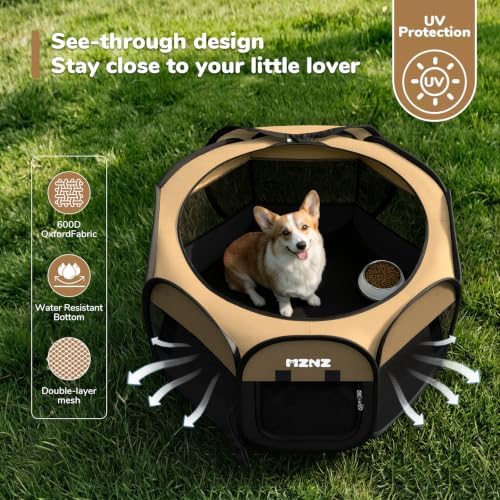Dog Cat Playpen Indoor Outdoor, Small Animal Crate, Medium, Yellow - Image 6