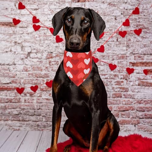ADOGGYGO Valentine Dog Bandana, Red Blue Heart Love Pet Scarf, Adjustable Fit Pet Valentine Bandanas for Medium Large Dogs (Large) - Image 2