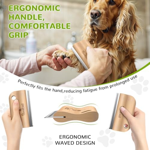Pawaboo Deshedding Brush for Dogs & Cats – Wooden Grooming Comb for Long Hair, Ergonomic 4-Inch Dog Hair Removal Brush with Hangable Design, Wood - Image 3