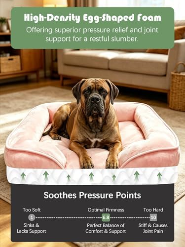 Spotted Play Orthopedic Dog Bed with Sides - Sofa Beds for Extra Large Dogs, Supportive Foam Pet Couch Bed with Washable Removable Cover, Waterproof Lining and Non-Slip Bottom, Pink - XXL - Image 4