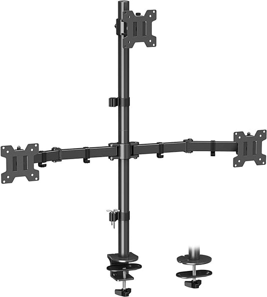 MOUNT PRO Triple Monitor Mount, Monitor Desk Mount for 3 Screens up to 32 inch, 17.6 lbs Each, Fully Adjustable Stacked Computer Stand, Table VESA Mounting, C clamp/Grommet Base by MOUNTPRO