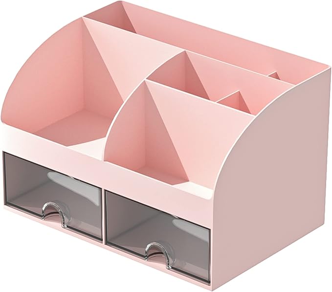 COMFYROOM Desk Organizer with 6 Compartments and 2 Drawers, Plastic Makeup Organizer, Pen Holder for Desktop Storage, Desk Organization for School, Home, Office Supplies (Pink) - Image 6