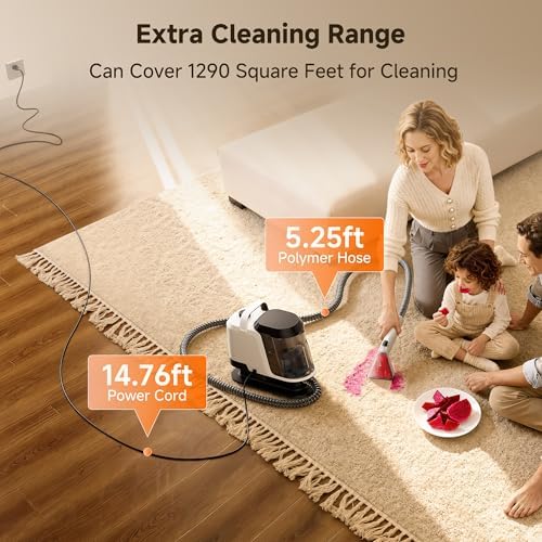 Uwant Carpet Cleaner Machine 18Kpa Portable Carpet Cleaner for Cars Couch, 2in1 Water Tank Upholstery Cleaner, Spot Cleaner with Cleaning Tools, 2.4 Liter Set of 1 - Image 5