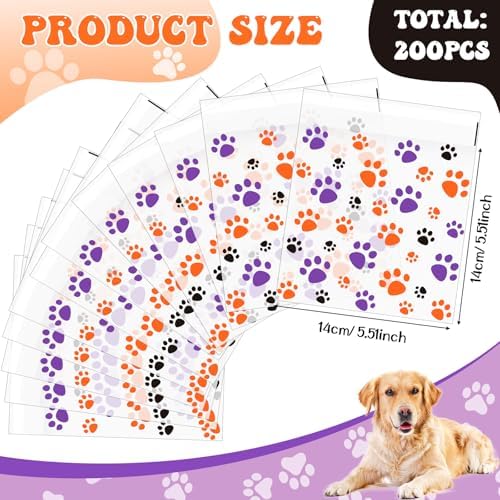 Pasimy 200 Pcs Paw Dog Treat Bags Clear Cellophane, Halloween Color - Image 2