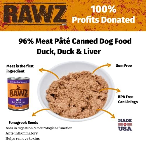 Rawz 96% Meat Canned Wet Food for Dogs 12 Pack/ 12.5 oz. Cans (Duck/Duck Liver) - Image 2