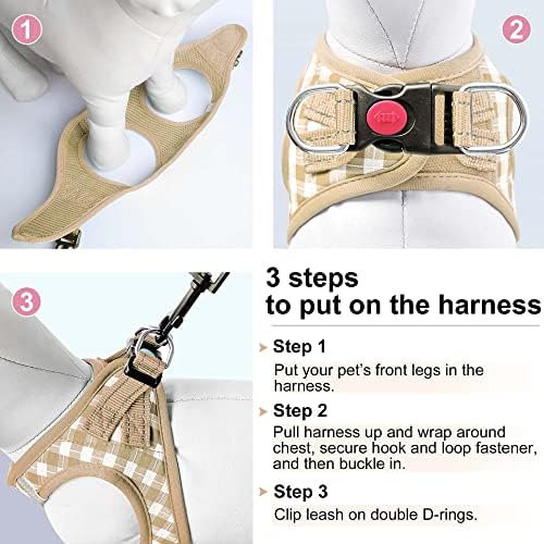 Dog Harness Step-in Breathable Puppy Cat Vest, Large, Beige Check - Image 6