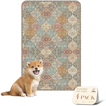 nunubaby 4PACK Washable Pee Pads for Dogs, Stylish, Non-Slip and Leak-Proof Pee Pads. Reusable Potty Pads for Dogs for Crates and Floors.(Cream/Multi,24" x36" ) by Nunubaby
