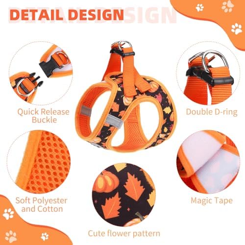 KOOLTAIL Fall Dog Harness and Leash Set for Small Medium Dogs, Thanksgiving Step in No Pull Comfort Padded Pet Vest, Adjustable Reflective Easy Walking Puppy Cats Harness Training, Leaf & Pumpkin M - Image 2