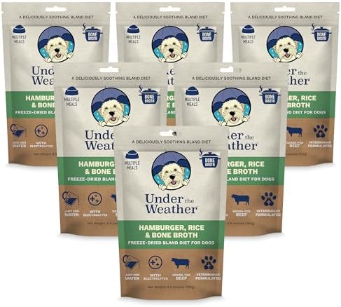 Under the Weather Easy to Digest Bland Dog Food Diet for Sick Dogs | Contains Electrolytes | Gluten Free, Freeze Dried 100% Human Grade Meats | 6 Pack - Rice, Hamburger & Bone Broth by UndertheWeather