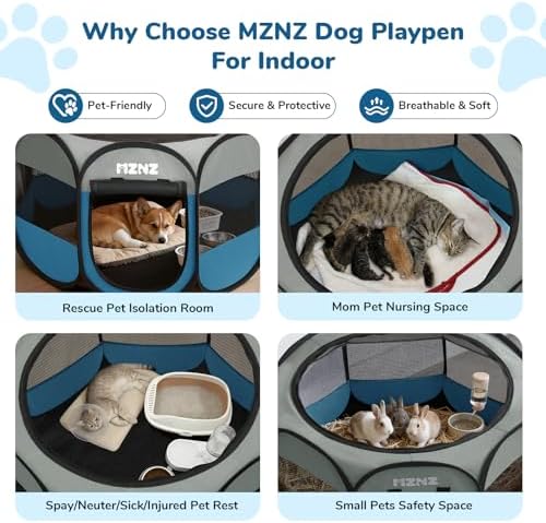 Dog Cat Small Animal Puppy Playpen Crate, Medium, Grey Blue - Image 3