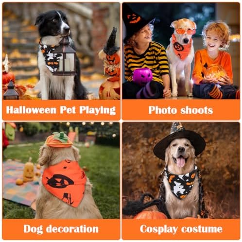 Vivifying 2 Pack Halloween Dog Bandanas, Spooky and Pumpkins Pattern - Image 4