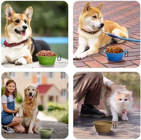 PetBonus 2-Pack Large Silicone Collapsible Dog Bowls, 34oz/1000ml BPA Free Portable Foldable Travel Bowl for Pet Cat, Food Water Feeding Dish for Camping with 2 Carabiners (Green, Orange) - Image 5