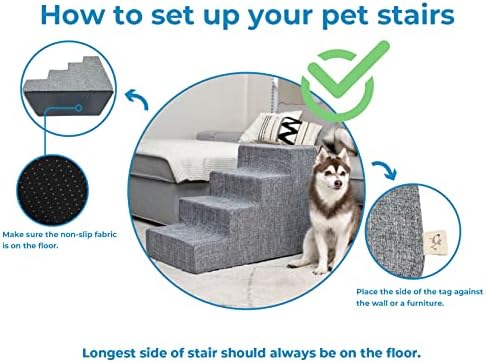 Best Pet Supplies Dog Stairs & Steps - Foam Steps for Small Dogs & Cats, Non-Slip Indoor Balanced Pet Step Support, Dog Ramp, No Assembly, Paw Print on Beige, 4-Step (18-inch Height) - Image 6