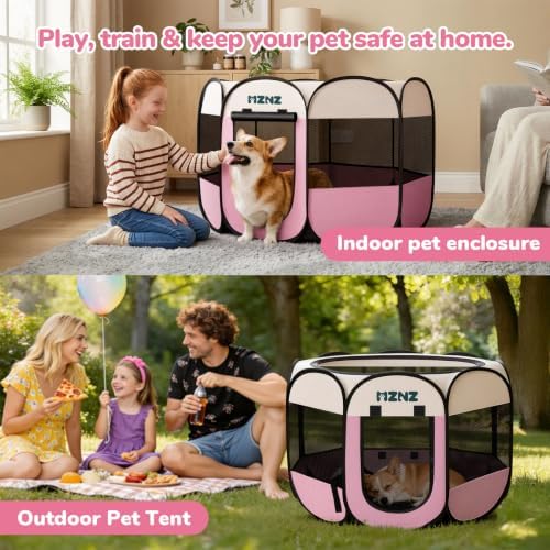 Dog Cat Small Animal Puppy Playpen Crate, Large, Pink - Image 5