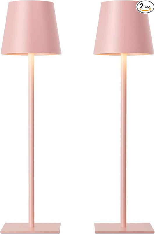 Kakanuo Pink Cordless Rechargeable Table Lamp, 2 Pack Portable Desk Lamp with 5000mAh Battery, Touch Control Stepless Dimming, Wireless Night Light for Dining, Outdoor Camping by KakanuoLightings