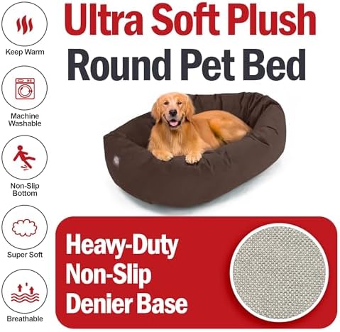 Majestic Pet 40 Inch Suede Calming Dog Bed Washable – Cozy Soft Round Dog Bed w/Spine Support for Dogs to Rest Head - Fluffy Donut Dog Bed 40x29x9 (Inch) - Round Pet Bed Large – Chocolate (2025) - Image 6