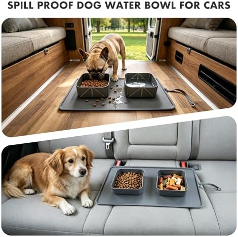 No Spill Collapsible Dog Bowls with Mat, 20oz 2-in-1 Roll-Up Silicone Pet Feeding Station, Portable BPA-Free Travel Dog Bowls for Car, Camping, and Outdoor Use - Image 4