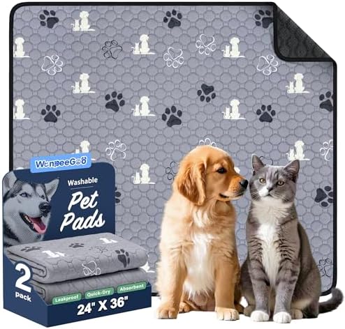 WanpeeGoo Washable Pee Pads for Dogs, Waterproof, 24 x 36 in, 2 Pack, Gray by WanpeeGoo
