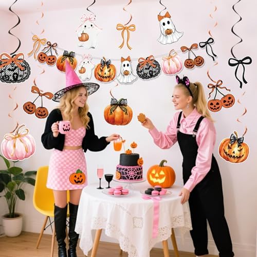 Halloween Party Decorations Bows and Pumpkins Banner Decor Spooky Cute Halloween Party Supplies for Girls or Kids Indoor Trick or Treat Celebration - Image 6