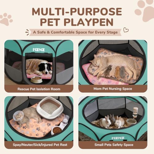 Dog Cat Small Animal Puppy Playpen Crate with 2 Blankets, Large, Blue - Image 3