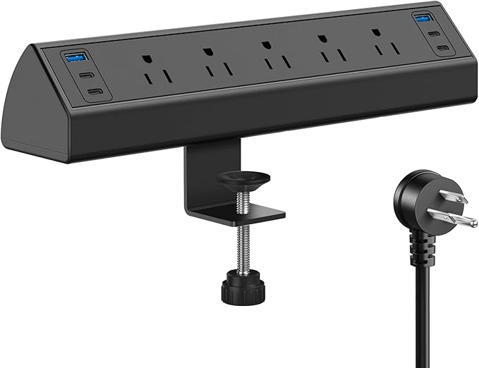 Jgstkcity Desk Clamp Power Strip USB C,40W Total Fast Charging Station,4 PD 20W USB C Ports,Desk Edge Mount Surge Protector,5 Outlets,Fit 1.96" Tabletop Edge,ETL Listed | 1200J,Total 40W Charging Hub,5 Outlets & 6 USB, 6FT Extension Cord, Fits 1.96" De... by Jgstkcity