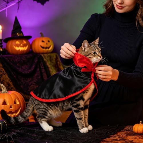 NAMSAN Pet Vampire Costume for Cats Small Dogs Rabbits, Halloween Cat Dracula Cape, Stand-Up Small Dog Vampire Cloak, Halloween Cat Outfit for for Holiday Party Cosplay Statue Decoration - Image 6