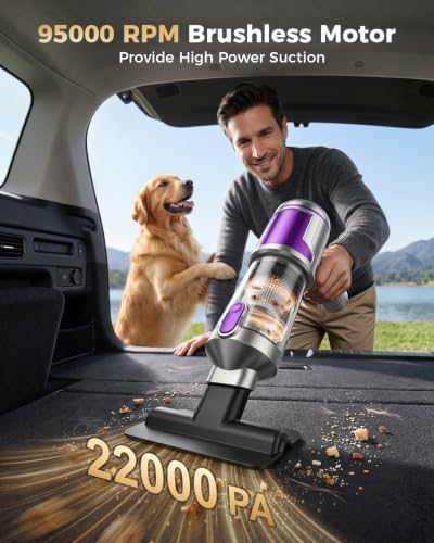 Cordless Handheld Car Vacuum, 4-in-1 Portable Mini Vacuum with 22 kPa High Suction Power, USB Type-C Rechargeable Hand held Vacuum Cleaner for Car, Home, Office, Pet Hair & Keyboard Cleaning - Image 3