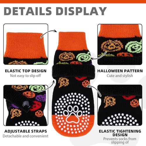 KOOLTAIL Anti Slip Halloween Dog Socks to Prevent Licking Paws, Dog Costume Boots&Paw Protector with Grippers for Hardwood Floors, Traction Control No Twist Booties for Small Medium Large Dogs, M - Image 2