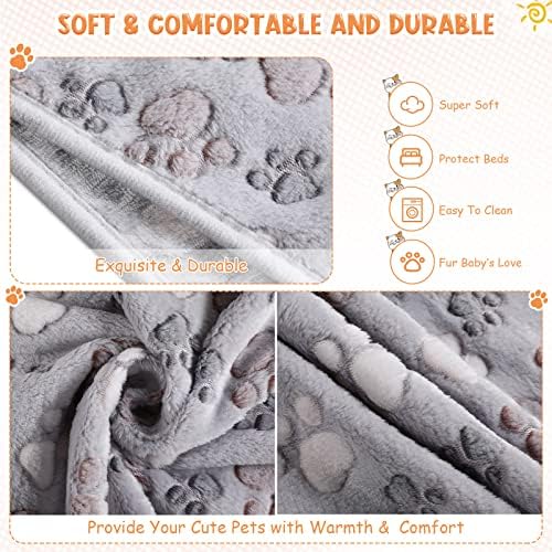 Tatuo 4 Pcs Fleece Dog Blankets for Puppy Cat, Gray, 41 x 30 in, Paw - Image 3