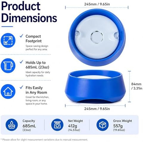 2-Pack Blue No Spill Dog Water Bowl, Pet Floating Water Bowl No Wet Mouth, Anti Splash Slow Water Feeder, Keeps Fur Dry Drinking Bowl for Dogs & Cats, Large Capacity Travel Friendly - Image 3