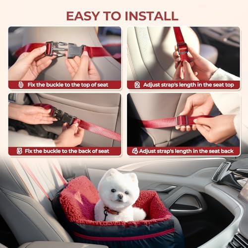 BurgeonNest Dog Car Seat for Small Dogs & Cats Under 25 lbs, Black red - Image 6