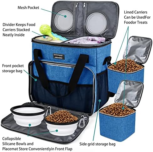 BAGLHER Dog Travel Bag, Pet Travel Bag (ALL Pet Travel Supplies), With 2 Pet Food Containers and 2 Collapsible Silicone Bowls; Essential Kits for Pet Travel Blue - Image 5