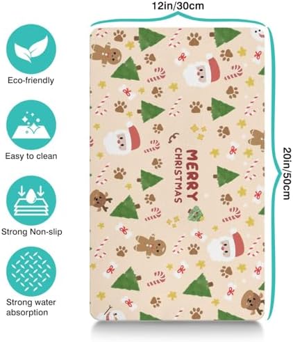Christmas Dog Food & Water Mat, Paw Prints Santa Claus Snowman Xmas Pet Feeding Mat for Floor Non-Slip Waterproof, Super Absorbent Cat Bowl Mat, Easy to Clean Pet Placemat,12" × 20" - Image 3