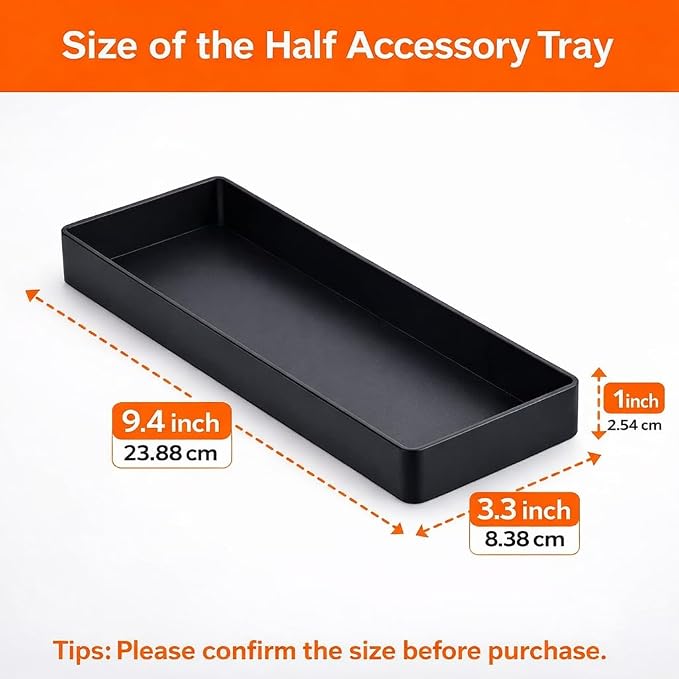 Amazon Basics Rectangular Plastic Desk Organizer, Half Accessory Tray for Office Supplies and Workspace Organization, 9.4" x 3.3" x 1", Black - Image 3