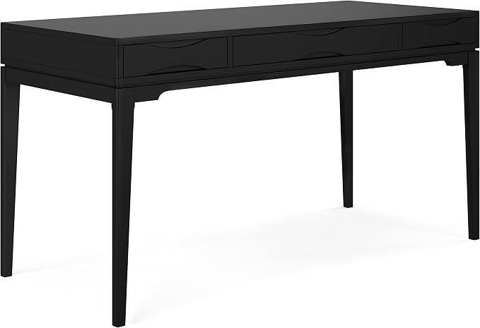 SIMPLIHOME Harper Desk - 60 Inch Wide Solid Wood Writing Desk in Black, Mid-Century Modern Home Office Computer Table for Workspace or Study with 2 Drawers and Flip-Down Keyboard Tray by SimpliHome