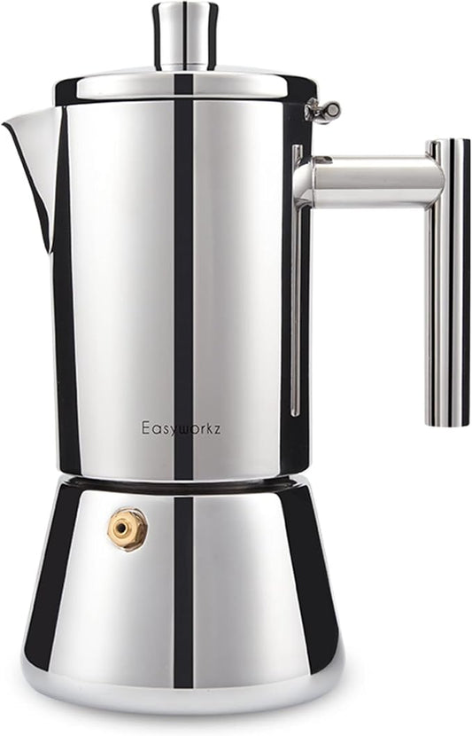 Easyworkz Diego Stovetop Espresso Maker Stainless Steel Italian Coffee Machine Maker 12Cup 17.5 oz Induction Moka Pot by Easyworkz