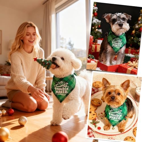 Christmas Dog Bandanas Naughty & Nice List Print - Santa's Favorite Trouble Maker - Pet Holiday Scarf Costume Gift, Green Plaid, Extra Large Breed, 75lbs+ - Image 3