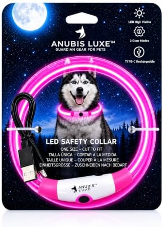LED Dog Collar, Cut-to-Fit Light Up Dog Collar Protection for Night Walking, IP67 Waterproof USB Rechargeable Glowing Pet Collar, High Visibility Super Bright Flash Safety Lights for S/M/L Dogs (PINK) by Unknown