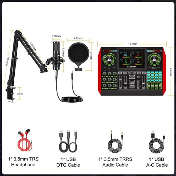 Podcast Microphone Bundle with Live Sound Board Audio Mixer, Podcast Equipment Bundle with 3.5mm Boom Mic(P15) for Pc/Phone Live Streaming Singing Gaming, Voice Changer, Denoise - Image 2