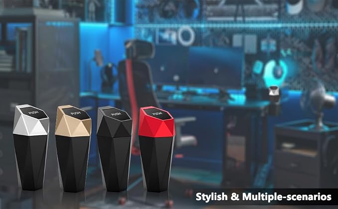 Ginsco Car Trash Can Cup Holder, 2 Pack Mini Car Trash Can with Lid, Car Accessories for Interior, Leakproof Small Trash Cup for Car, Home with Additional 2 ABS Hooks and 90pcs Trash Bags Golden - Image 5