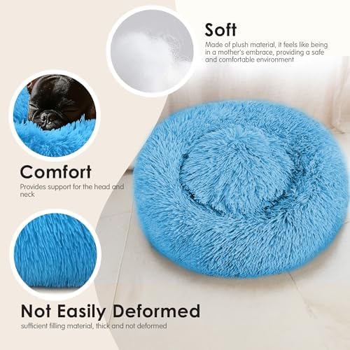 Dogs Bed for Small Dogs, Anti-Anxiety Washable Round Bed (24in Light Blue) - Image 4
