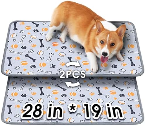 Hompet Washable Pee Pads for Dogs, 28"x19", 2-Pack Thick Heavy Absorbency Reusable Pee Pads Prevent Leakage Non-Slip, Pet Training Pads for Puppy Playpen, Crate, Potty, Floor, Bed, Sofa by Hompet