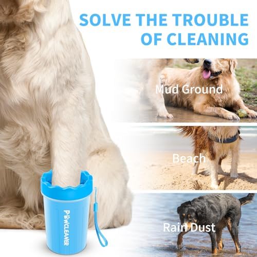 Professional 7 in 1 Dog Paw Cleaner for Dogs & Cats - Includes 1 Portable Paw Washer, 1 Bath Brush, 2 Dog Toothbrushes and 3 Absorbent Towels Note: Fits Paws 1.5 to 2.5 Inches Wide (Medium, Blue) - Image 3