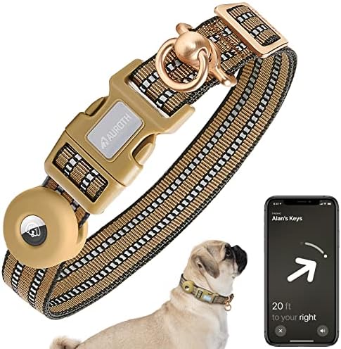 Auroth Airtag Dog Collar, Adjustable Air Tag Case Holder Dog Collar for Medium Large Dogs, Airtag Dog Collar Holder with Heavy Duty D Ring Tangle Free by AurothPets