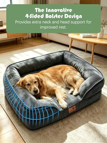 Spotted Play Orthopedic Dog Bed with Sides - Sofa Beds for Extra Large Dogs, Supportive Foam Pet Couch Bed with Washable Removable Cover, Waterproof Lining and Non-Slip Bottom, Dark Grey - XL - Image 5