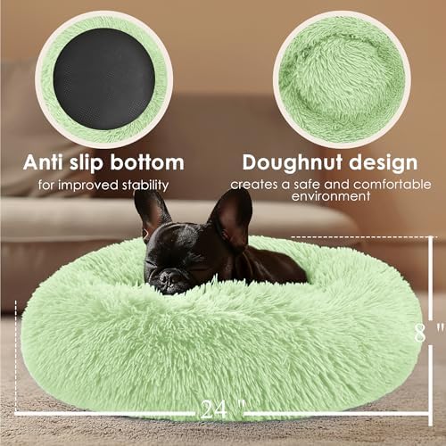 Dogs Bed for Small Dogs, Anti-Anxiety Washable Round Bed (24in Green) - Image 3