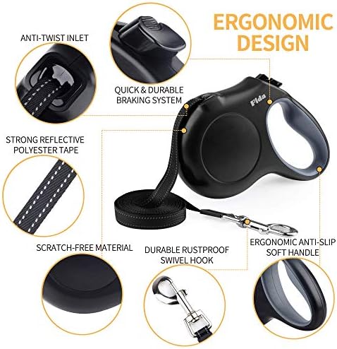 Fida Retractable Dog Leash with Dispenser and Poop Bags, 16 ft, Black - Image 3