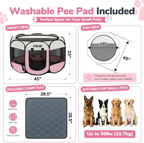 Dog Cat Small Animal Puppy Playpen Crate with Pee Pad, Large, Pink - Image 2