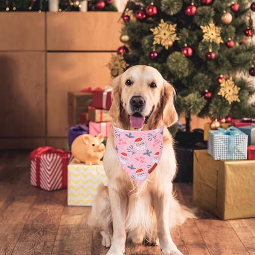 ADOGGYGO Pink Christmas Dog Bandana, Santa Xmas Tree Dog Scarf, Adjustable Fit Pink Pet Christmas Bandanas for Large and Extra Large Dogs (X-Large) - Image 2